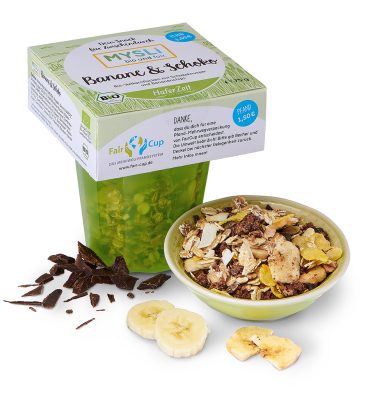 Banane und Schokolade im Mehrwegbecher von HaferZeit